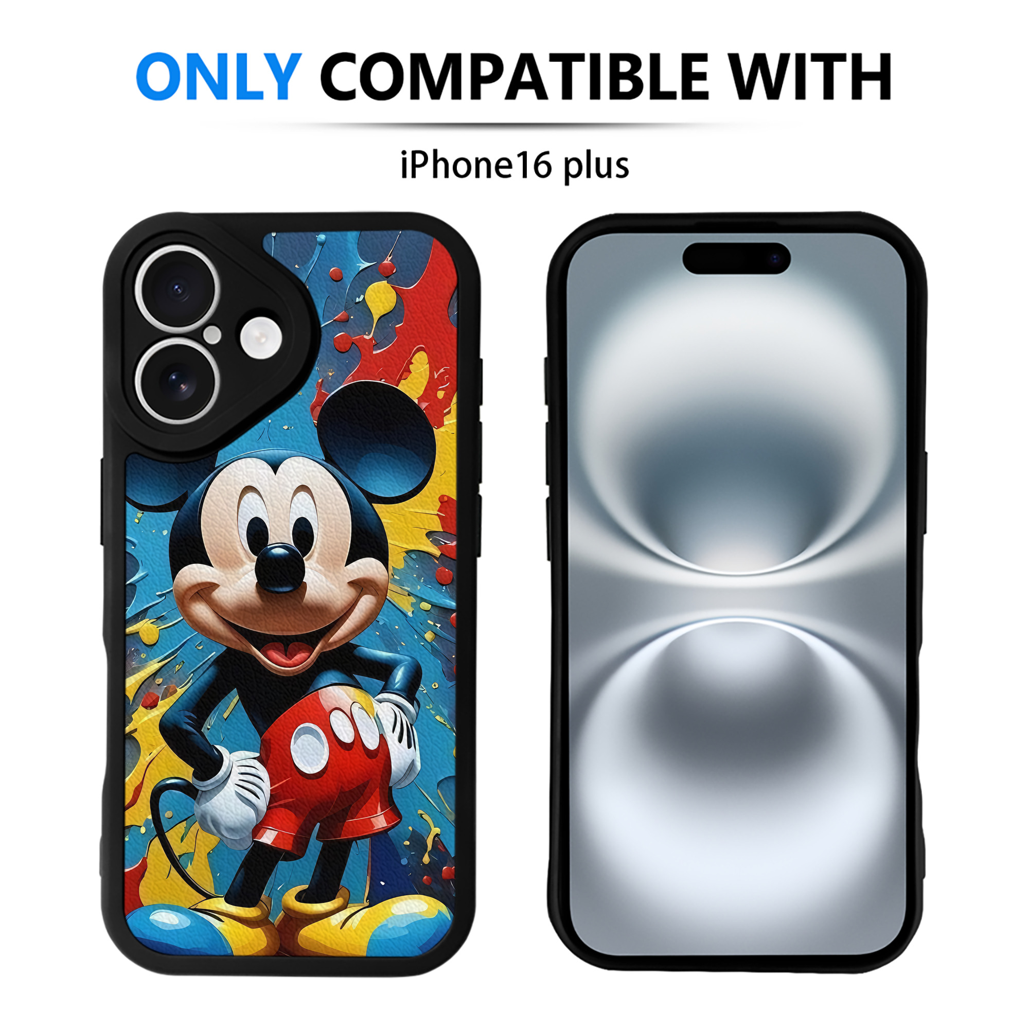 （画像用） ミッキーマウス Mickey Mouse 【iPhone 16シリーズ対応】シリコンスマホケース（レザー調） 材質：シリコン